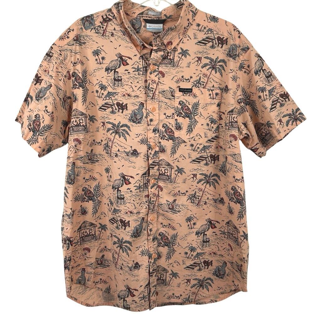 Columbia Tropical Print Button Up Shirt Short Sleeve Fishing Men Large